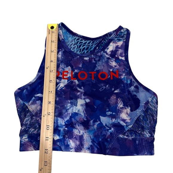 Peloton Womens High Neck Sports Bra Top Blue Purple Print Keyhole Back Size S - Picture 6 of 13